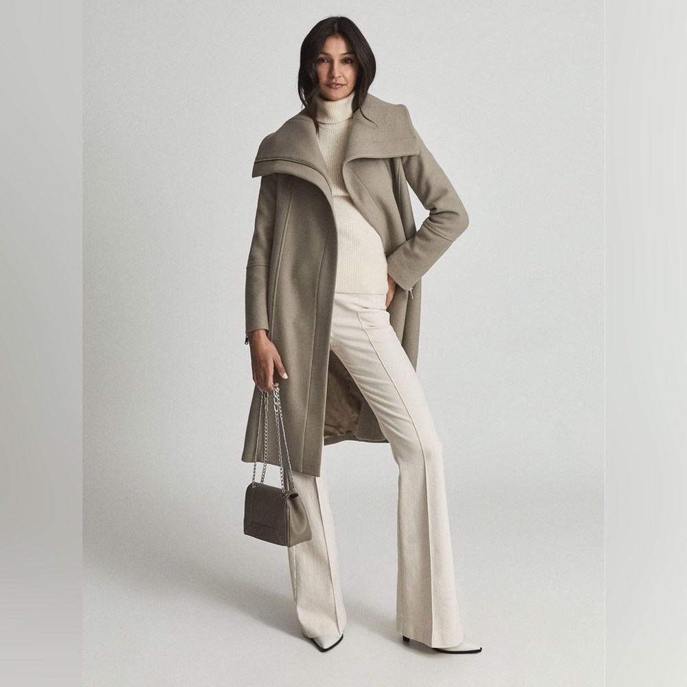 Reiss Roxi Wool Blend Coat in Taupe - Picture 2 of 8